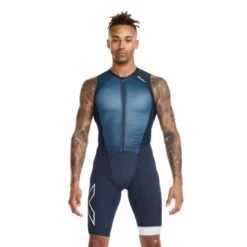 2XU Light Speed Front Zip Trisuit Mouwloos Blauw Heren