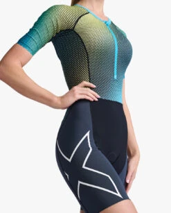 2XU Aero Trisuit Korte Mouw Blauw/groen Dames -Craft Winkel 2xu trisuit aero sleeved wt6431d idk wht 022
