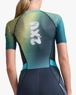 2XU Aero Trisuit Korte Mouw Blauw/groen Dames -Craft Winkel 2xu trisuit aero sleeved wt6431d idk wht 024