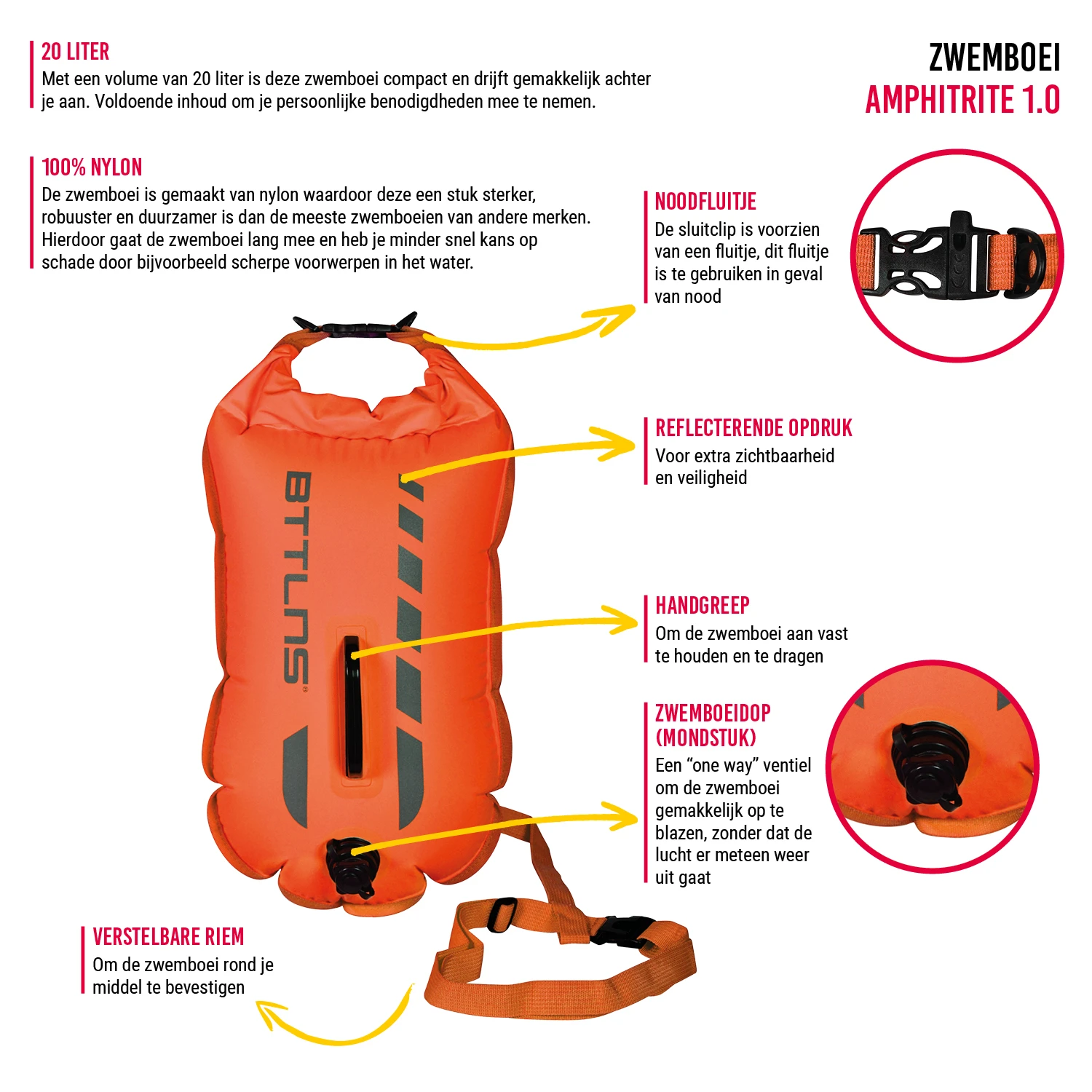 BTTLNS Amphitrite 1.0 Saferswimmer Zwemboei 20 Liter Oranje 3 BTTLNS Amphitrite 1.0 Saferswimmer Zwemboei 20 Liter Oranje - Afbeelding 2