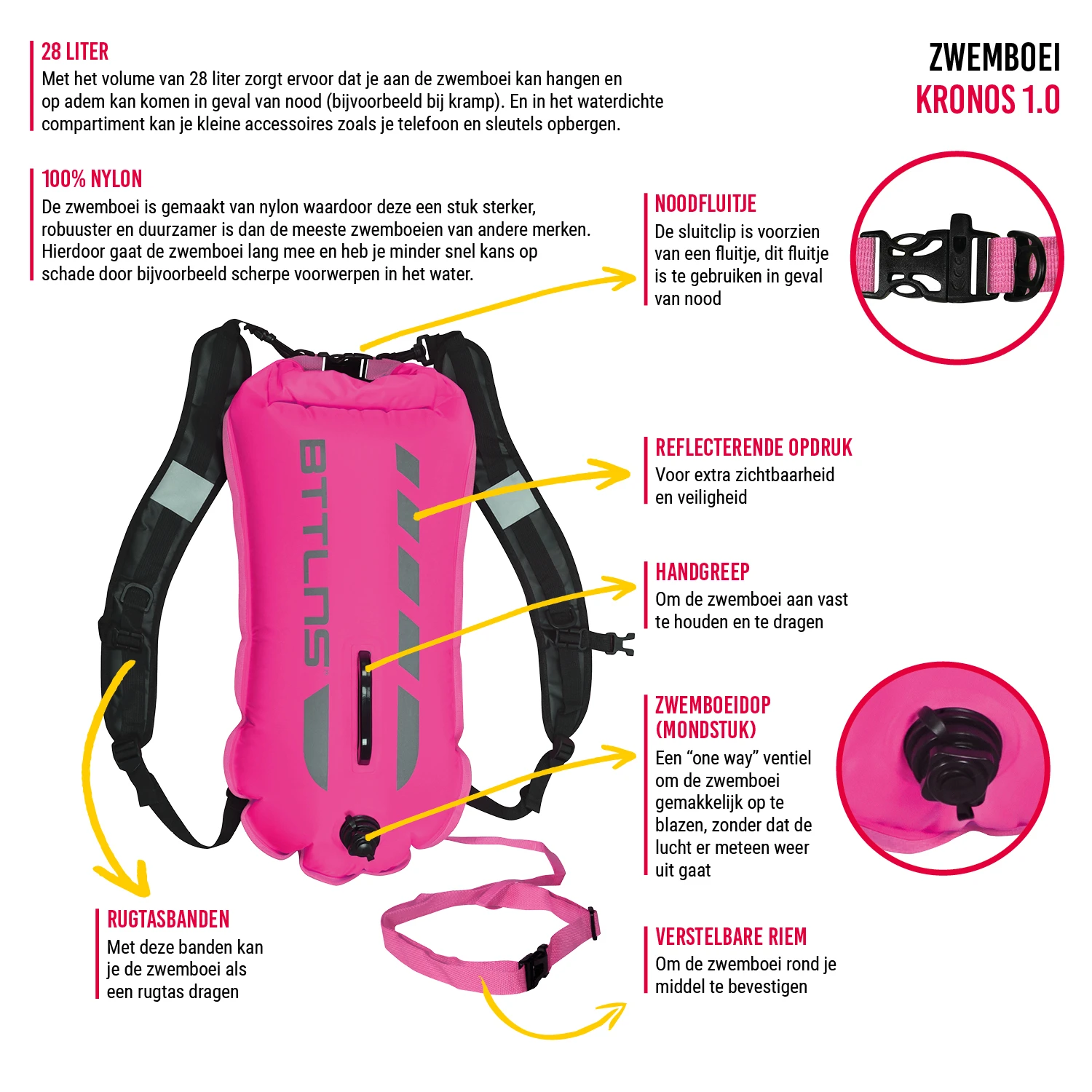 BTTLNS Kronos 1.0 Safeswimmer Backpack Zwemboei 28 Liter Roze 4 BTTLNS Kronos 1.0 Safeswimmer Backpack Zwemboei 28 Liter Roze - Afbeelding 2