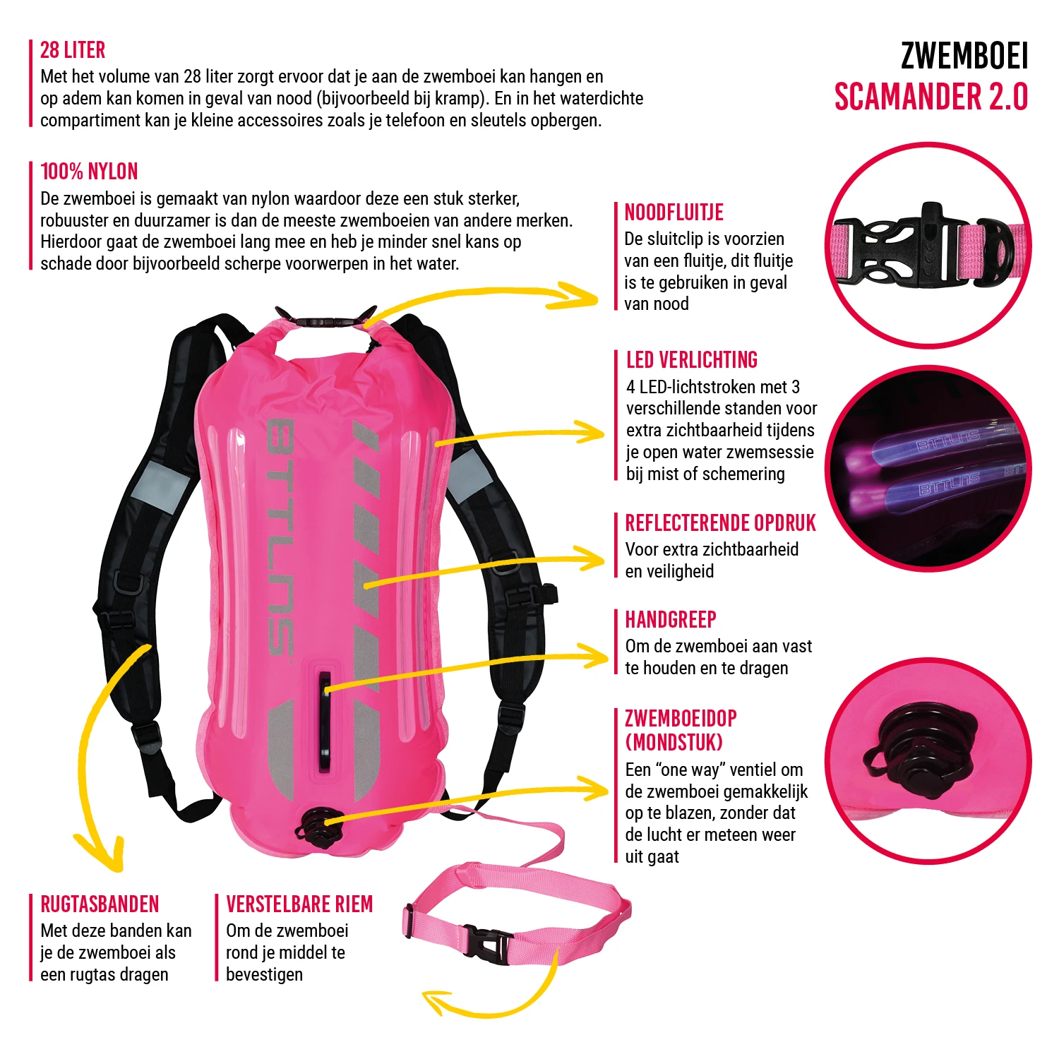BTTLNS Saferswimmer Veiligheid Verlichte Zwemboei Scamander 2.0 Roze 4 BTTLNS Saferswimmer Veiligheid Verlichte Zwemboei Scamander 2.0 Roze - Afbeelding 2
